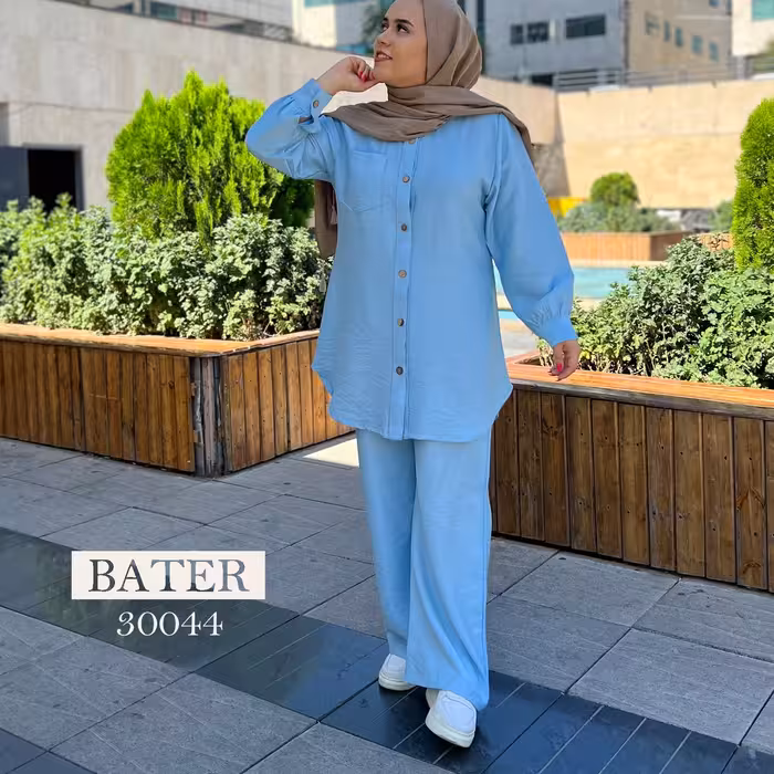 ست کرسپو تونیک و شلوار سایز بزرگ 44 تا 62 آبی آسمانی