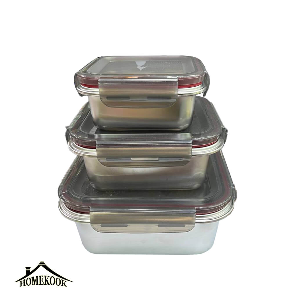 ظرف غذا استیل مربع سه سایز یونیک