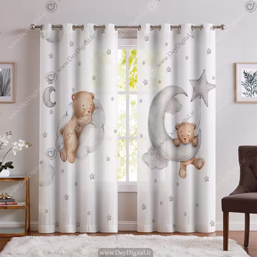 پرده پانچی اتاق کودک طرح خرسی PK-6878