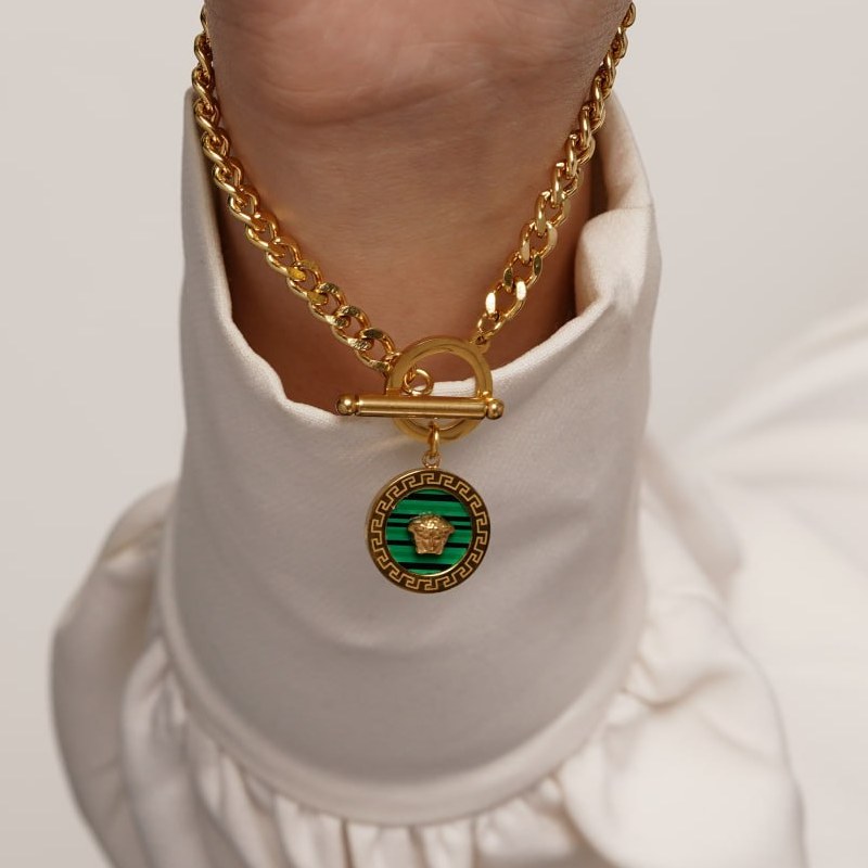 دستبند استیل گلد و گرین  Versace رنگ ثابت بدون حساسیت