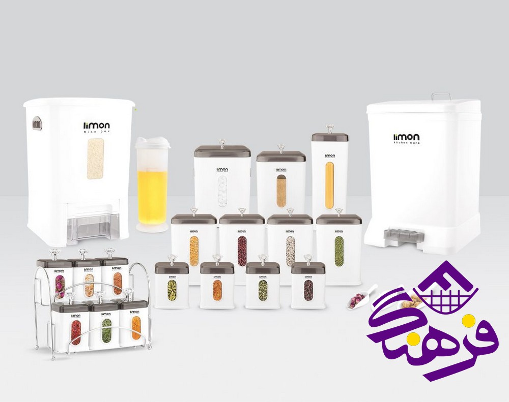 سرویس آشپزخانه 21 پارچه شفاف چهارگوش لیمون - سفید