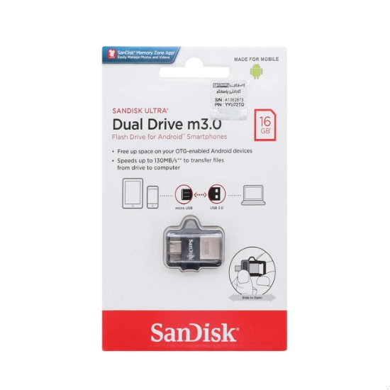 فلش مموری سن دیسک مدل Ultra Dual Drive M3.0 ظرفیت 16 گیگابایت