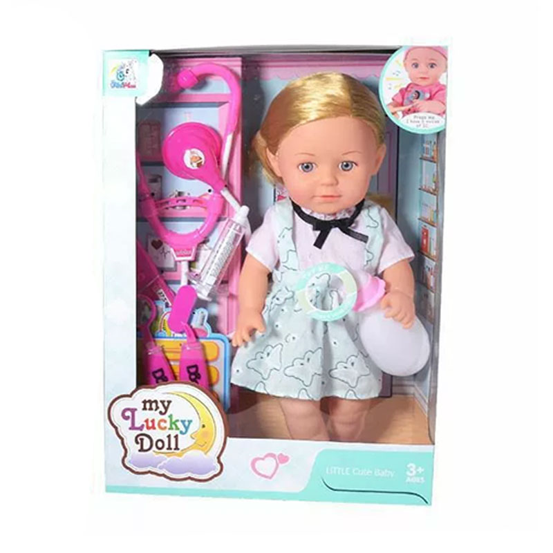 عروسک دخترانه موزیکال با ست پزشکی و پیراهن سفیدکد P/98019/A