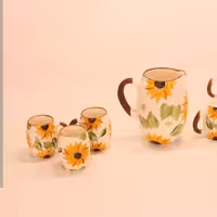 سرویس پارچ و لیوان گل آفتابگردان سرامیکی 