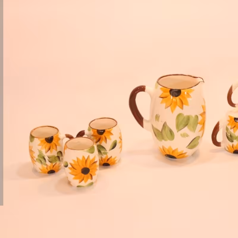 سرویس پارچ و لیوان گل آفتابگردان سرامیکی 