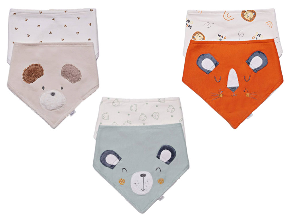 پیشبند دستمال گردنی نوزادی پشت حوله ای طرح حیوانات برجسته دو عددی papo