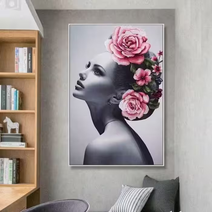 تابلو دکوراتیو طرح زن و گل