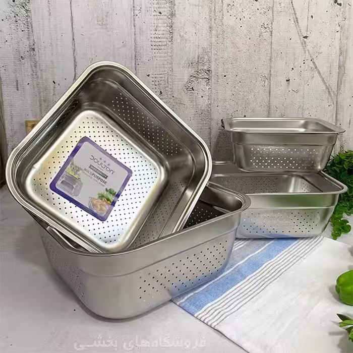 ست آبکش استیل مدل چهار گوش 4 پارچه
