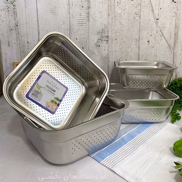 ست آبکش استیل مدل چهار گوش 4 پارچه