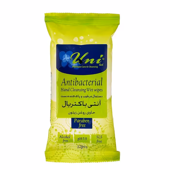 دستمال مرطوب آنتی باکتریال یونی لد حاوی روغن زیتون 12 عددی