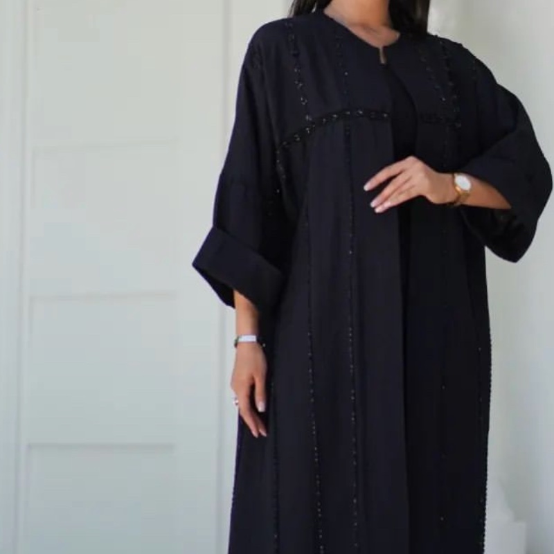 مانتو عبایی مدل ملینا رنگ مشکی ملیله دوزی قدکاربلند