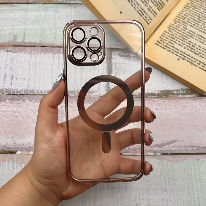 قاب گوشی iPhone 12 Pro Max آیفون اورجینال ژله ای شفاف مگ سیفی رز گلد کد 64385