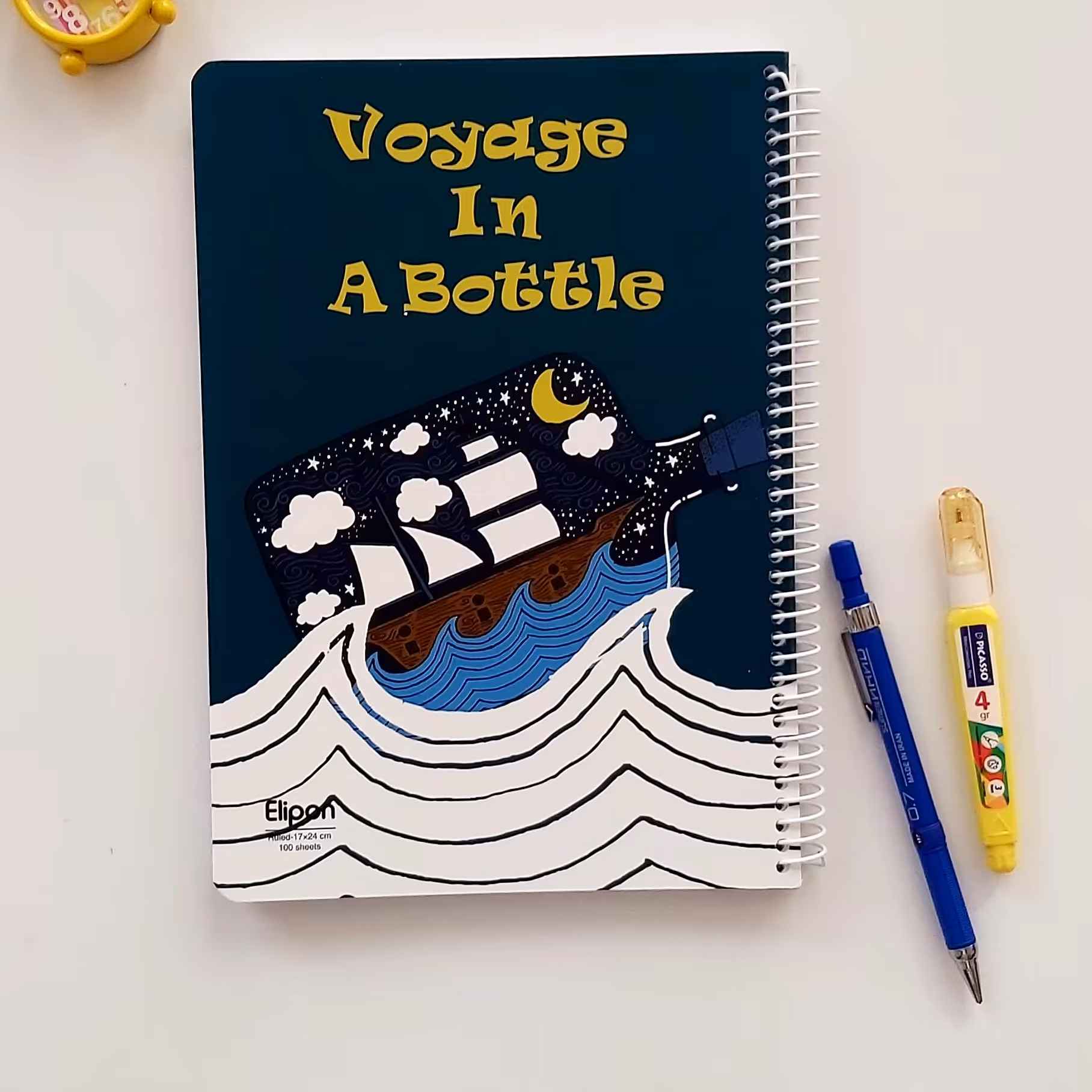 دفتر 100 برگ الیپون طرح بطری جلد مقوایی