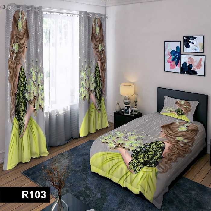 رو تختی یک نفره سه بعدی طرح دختر موبلند 