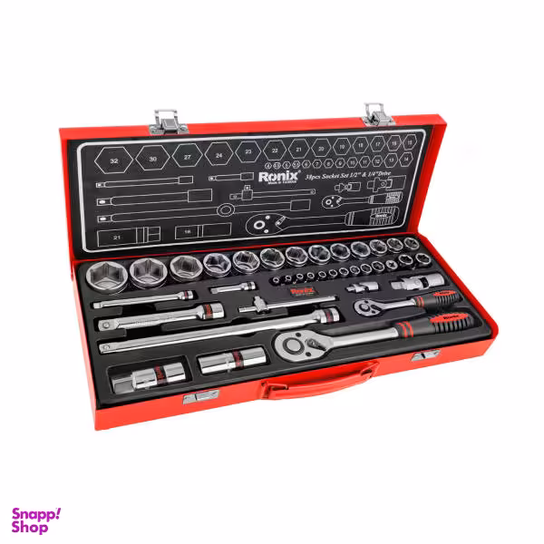 جعبه بکس 38 پارچه رونیکس مدل RH-2638 سایز 1/2 -1/4 اینچ