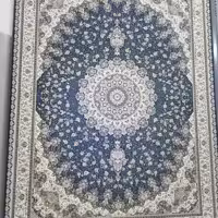 فرش ماشینی پاتریس 1500شانه طرح الماس آبی کاربنی قالیچه 4متری
