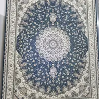 فرش ماشینی پاتریس 1500شانه طرح الماس آبی کاربنی قالیچه 4متری
