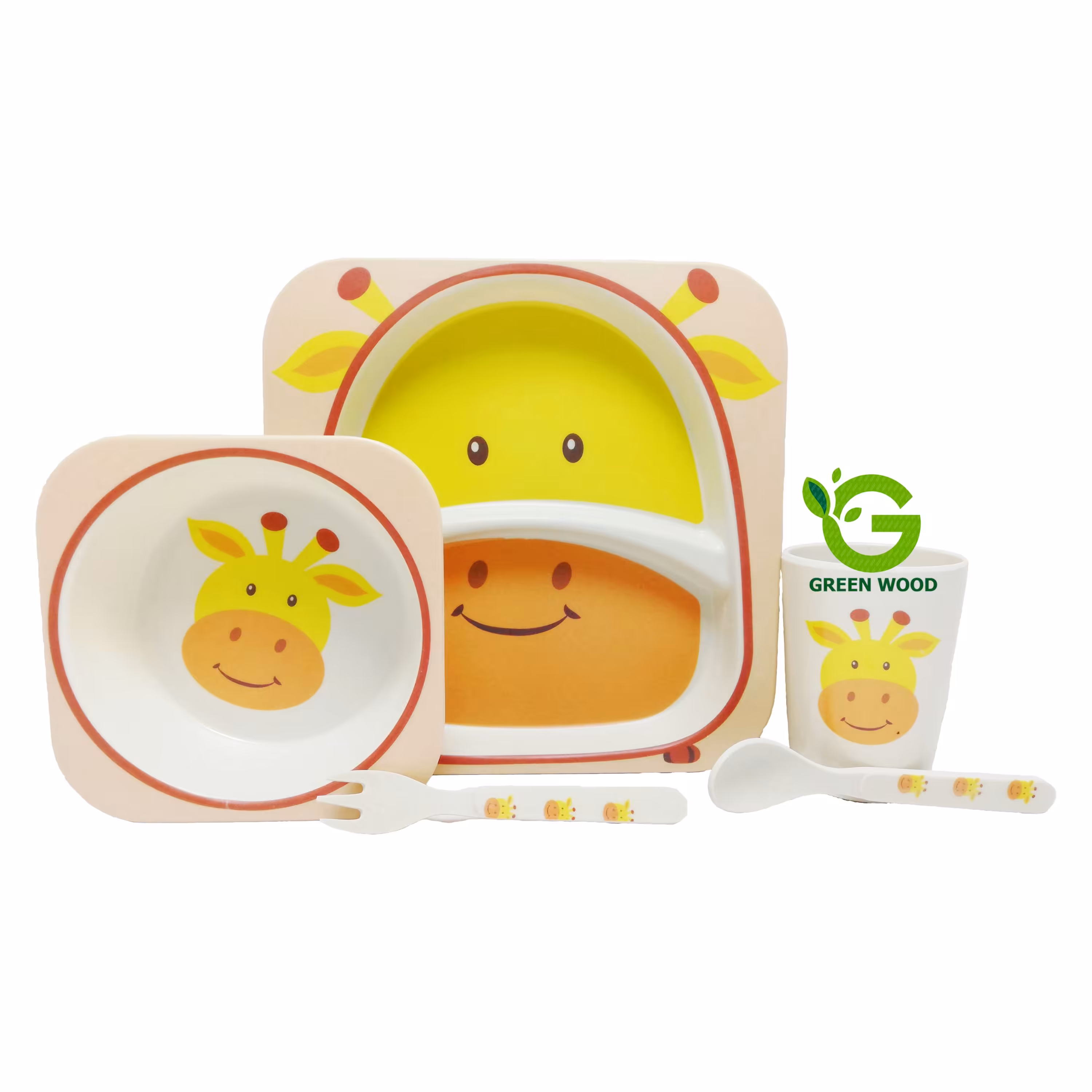 ظرف غذای کودک بامبو فایبر(سرویس غذاخوری-ظرف کودک)ست 5تکه زرافه کد Gw120101028