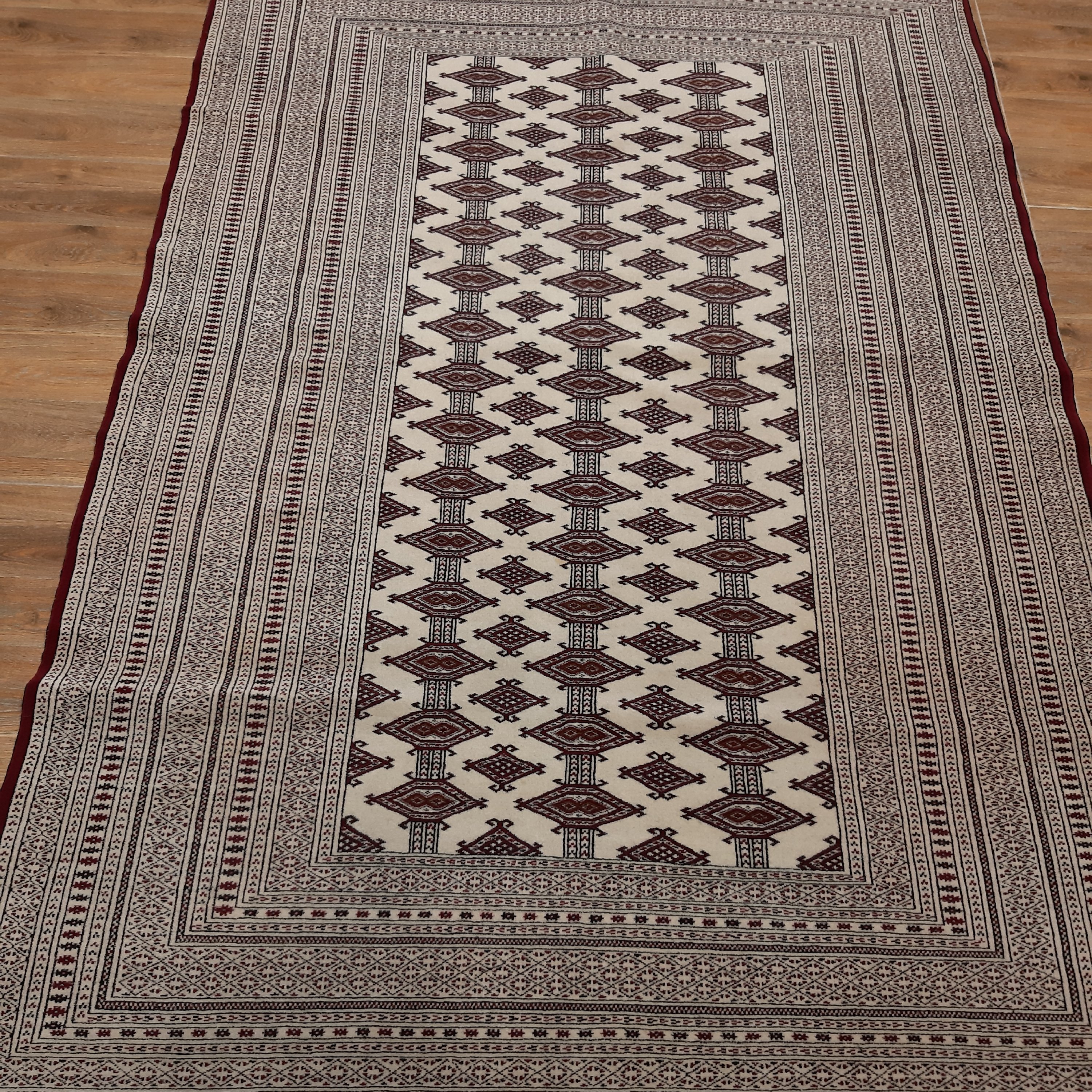 قالیچه دستبافت ترکمن طرح افغان، 3متری، چله ابریشم،ارسال رایگان