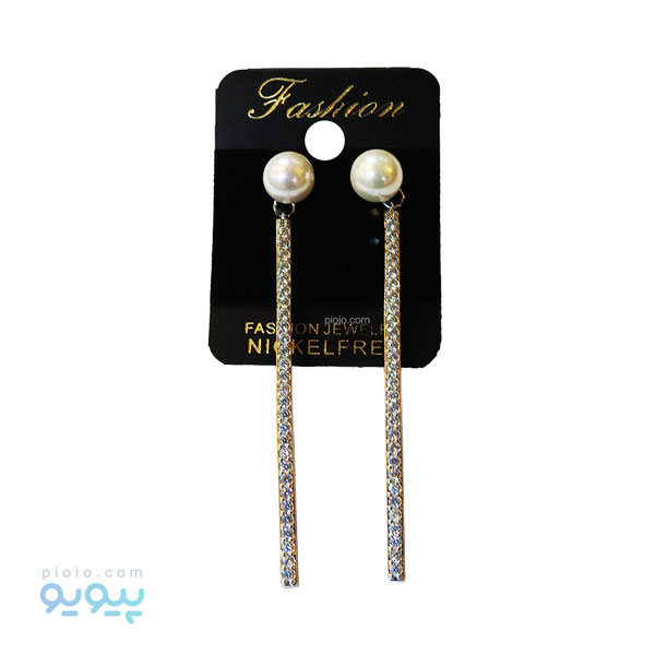 گوشواره مرواریدی با آویز نگین دار