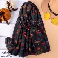 شال نخی چهارفصل آلاله با زمینه مشکی