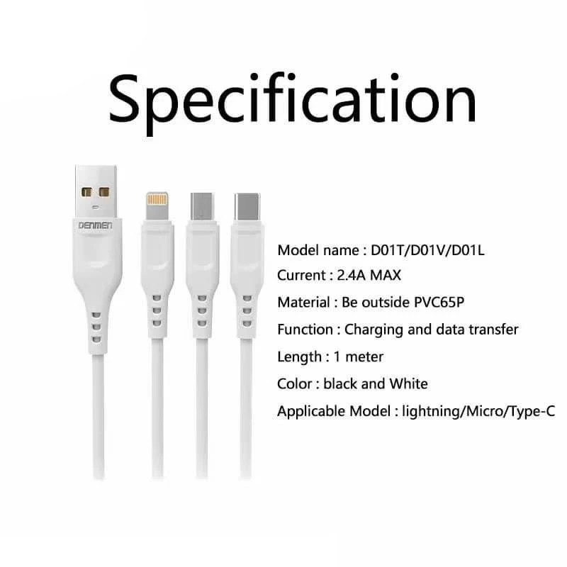 کابل فست شارژ تبدیل USB به USB-C دنمن مدل HIGH SPEED طول یک متر

