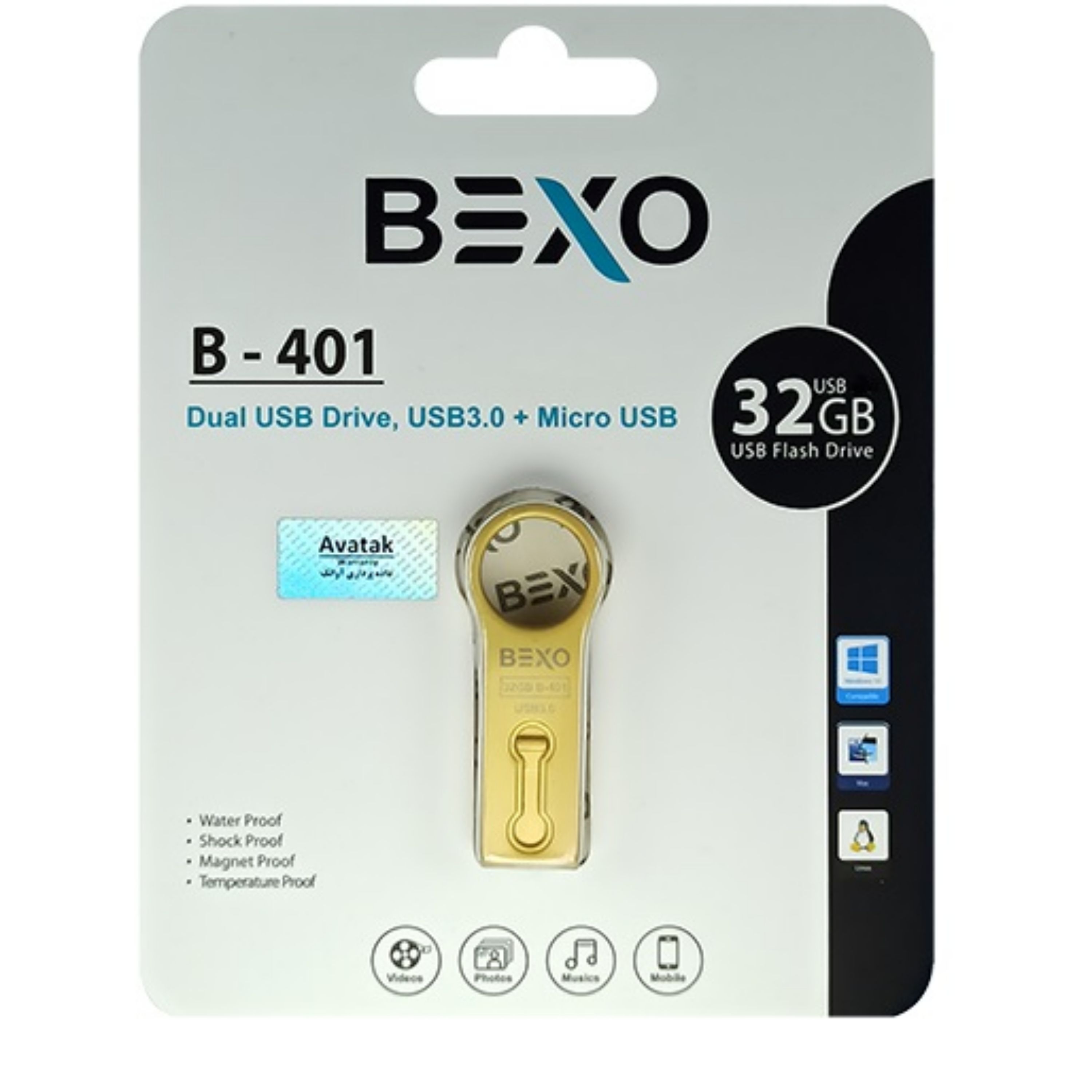 فلش 32GB  USB 3.1-OTG  Bexo B-401 با گارانتی مادام العمر