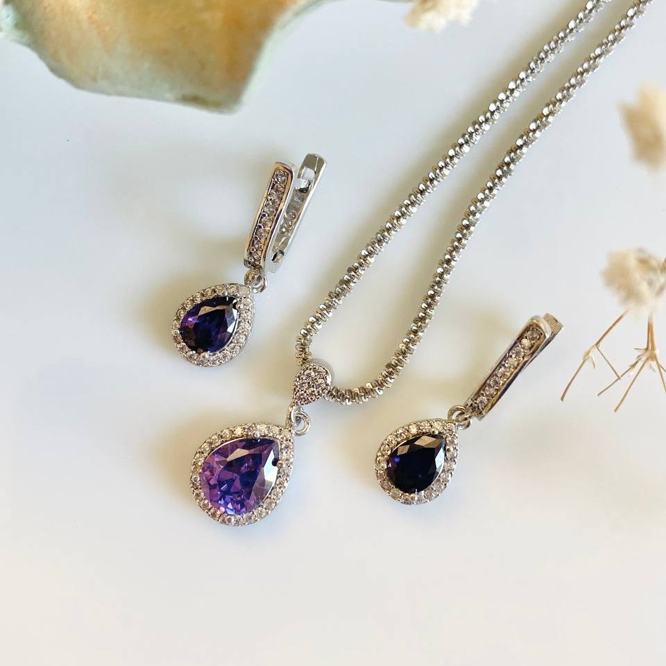 نیمست نقره با روکش طلا سفید مدل نگین اشک   کد 54