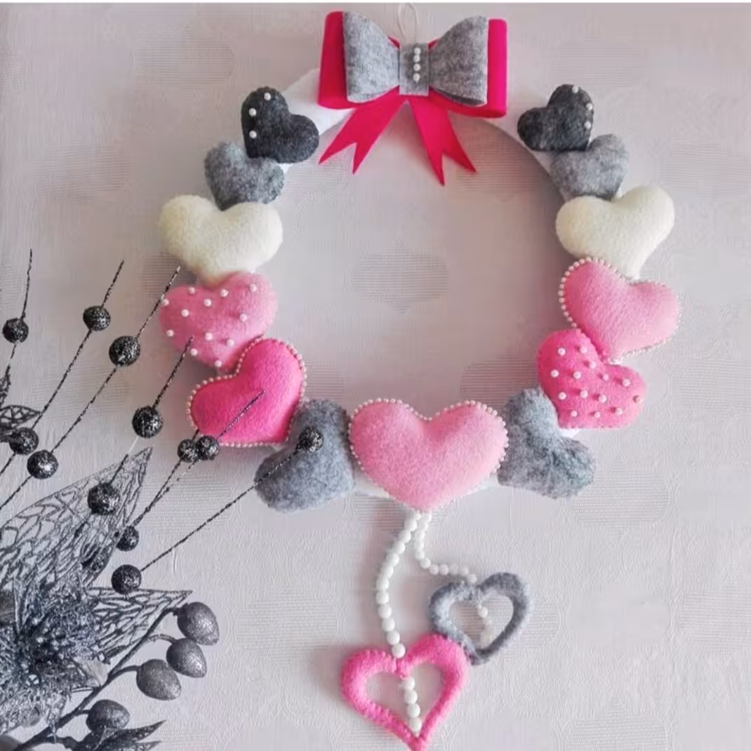 رودری نمدی دست دوز طرح قلب 