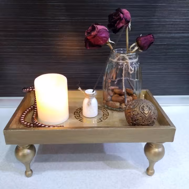 رایزر چوبی مستطیل رزین کاری طرح ورساچه با پایه های گرجستانی 12 سانت ابعاد 35در20