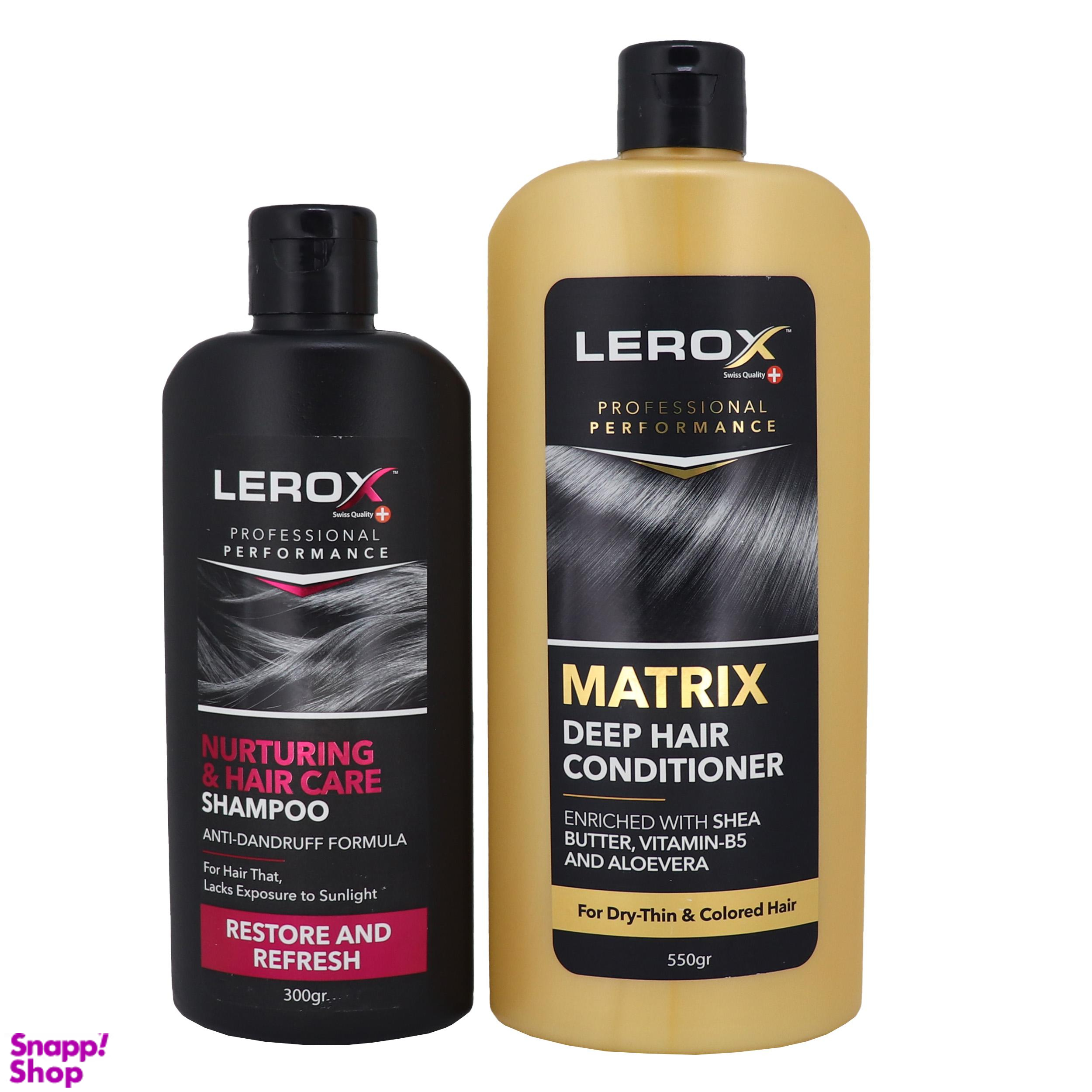 شامپو مو لروکس (Lerox) مدل Nurturing Hair Care حجم 300 میلیلیتر+نرم کننده مو لروکس (Lerox) مدل Matrix