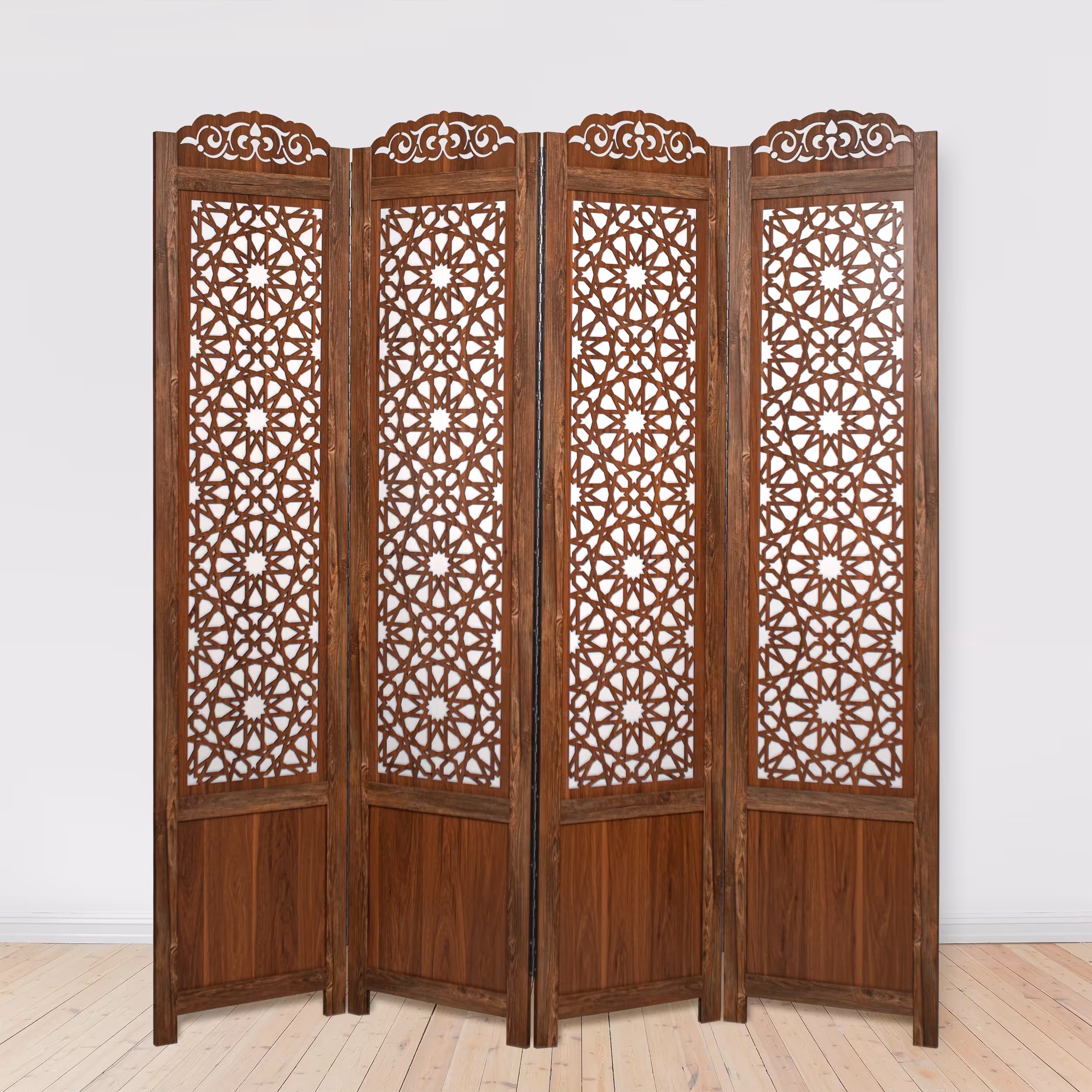 پاراوان پارتیشن چهارلنگه مشبک طرح ارسی تک رو و قابل حمل و تاشو از جنس MDF