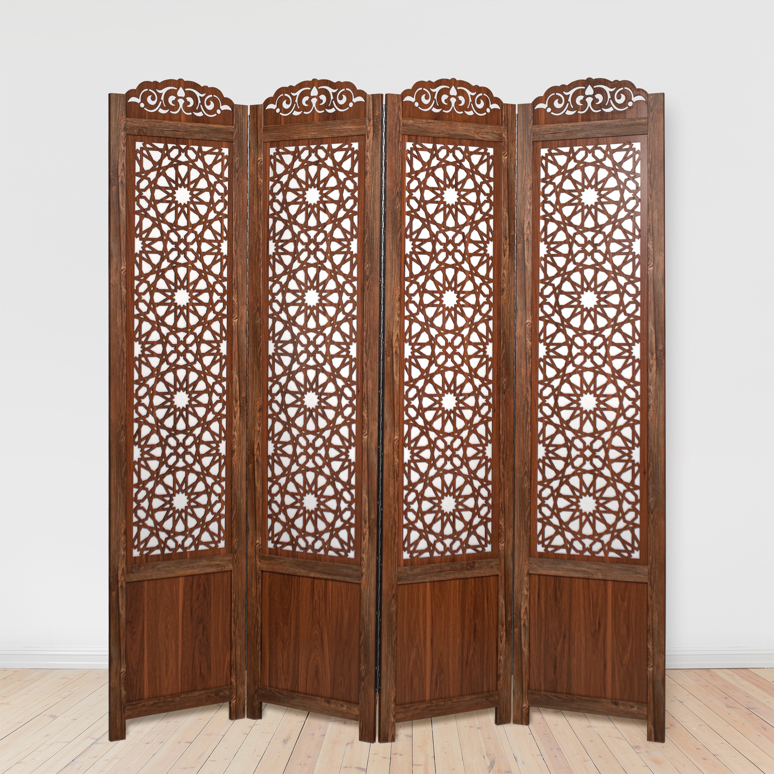 پاراوان پارتیشن چهارلنگه مشبک طرح ارسی تک رو و قابل حمل و تاشو از جنس MDF