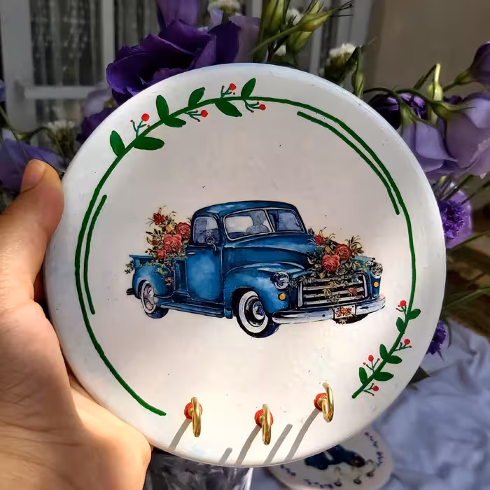 جاکلیدی ماشین وانت عروس،کارشده با دست،جنس سفال،قابل شستشو،قابل نصب کردن آسان