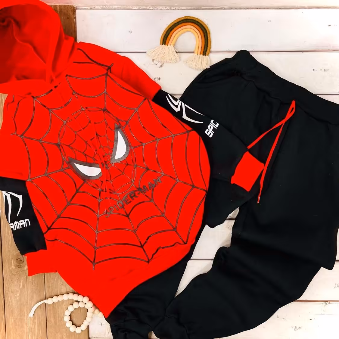 ست پسرانه هودی شلوار  مردعنکبوتی 