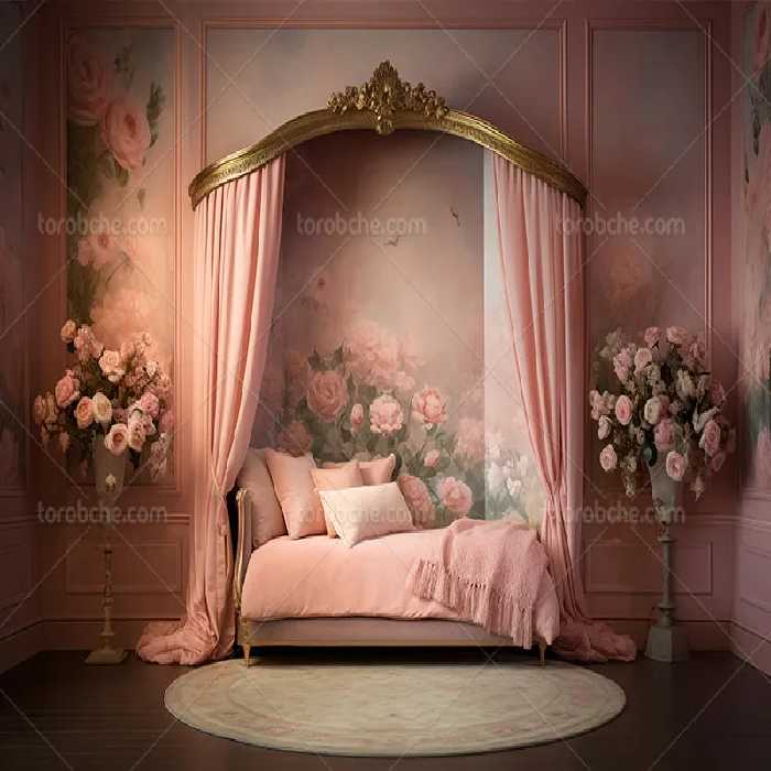 بک دراپ عکاسی عروس با مبل و گل صورتی | گرافیک با طعم تربچه