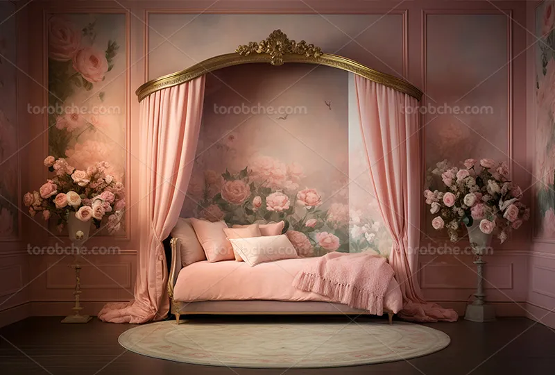 بک دراپ عکاسی عروس با مبل و گل صورتی | گرافیک با طعم تربچه