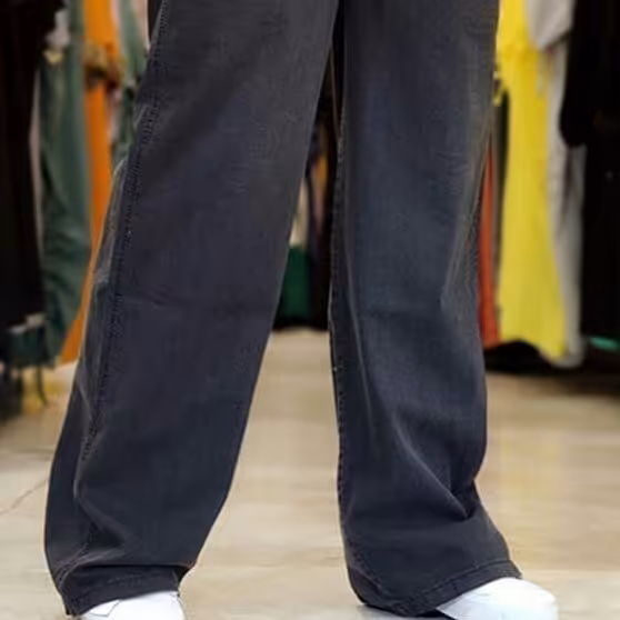 شلوار بگ پارچه نیل بندک دار 