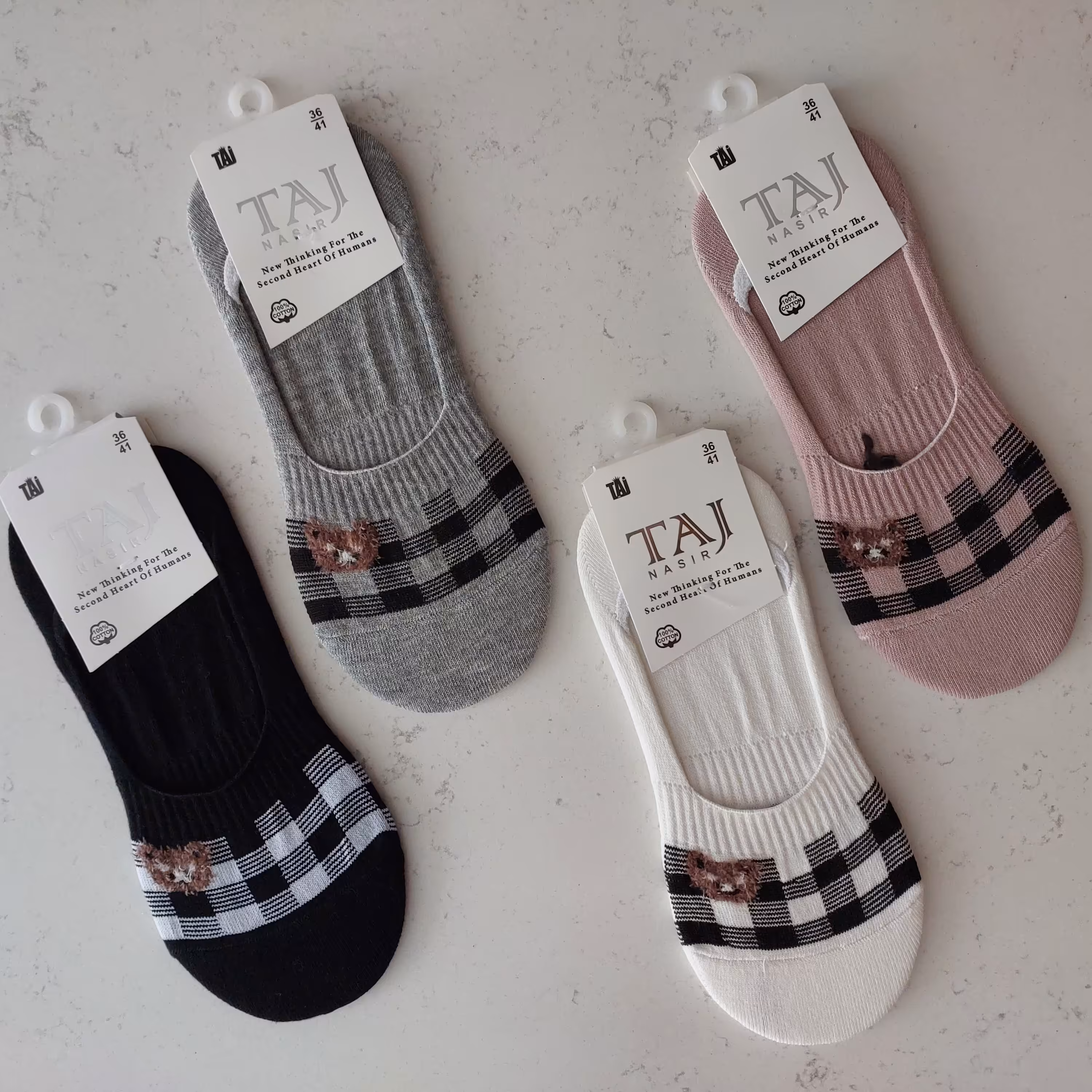 جوراب نخی کالج پشت ژله ای ،طرح چهار خونه جین 6 عددی