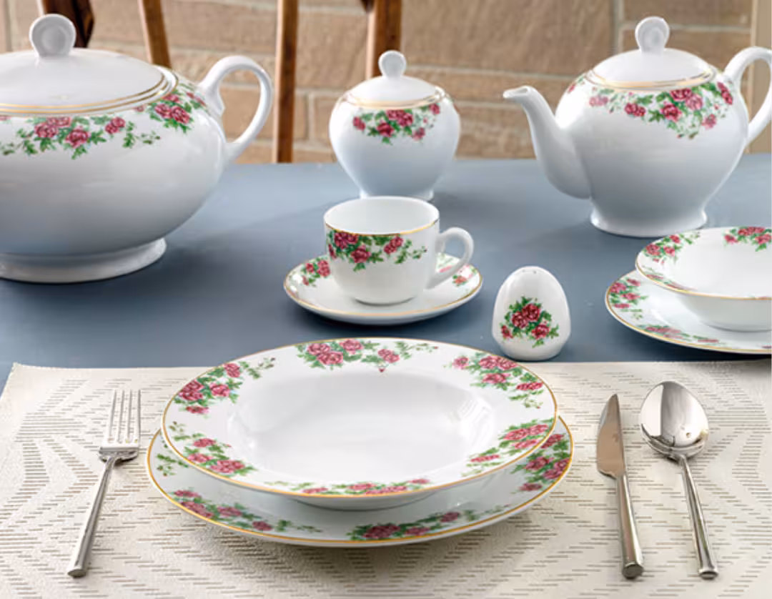 سرویس غذاخوری 102 پارچه چینی زرین ایران سری ایتالیا اف مدل بیدگل درجه عالی Bidgol