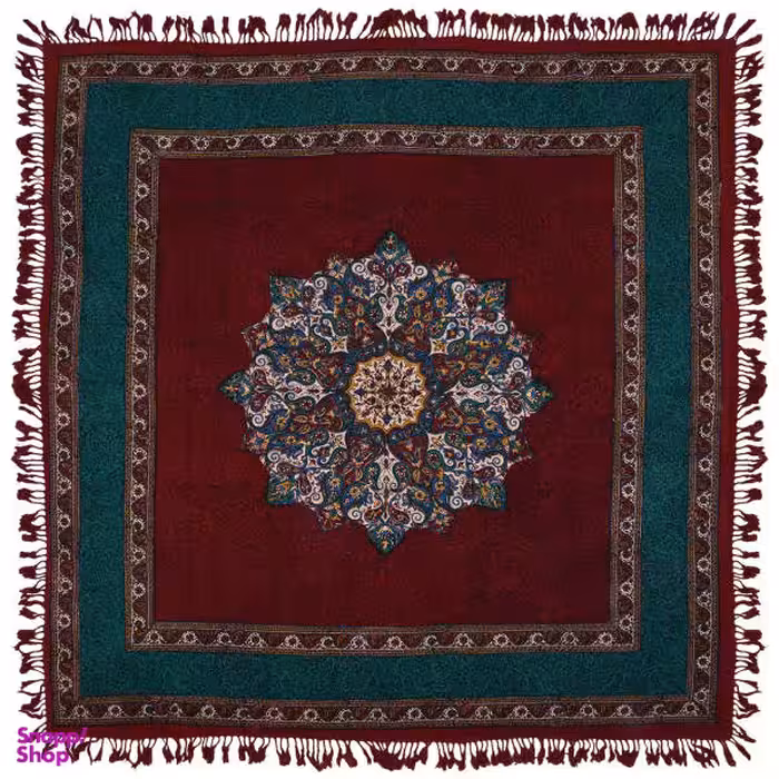 پارچه قلمکار نرگس‌ خانی اعلا طرح ترنج حاشیه دار متراکم سایز 100 × 100 سانتی‌متر مدل 01- 27