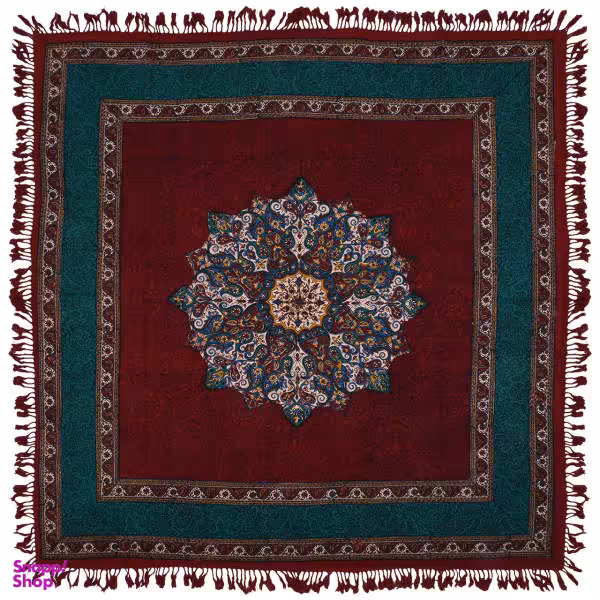 پارچه قلمکار نرگس‌ خانی اعلا طرح ترنج حاشیه دار متراکم سایز 100 × 100 سانتی‌متر مدل 01- 27