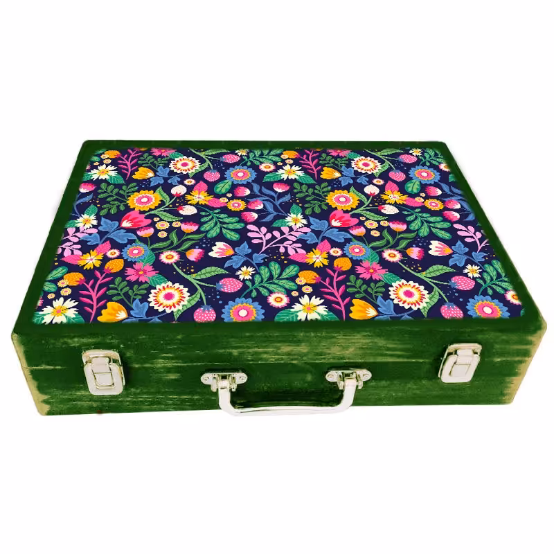 جعبه چوبی مدل چمدان بزرگ طرح بهاری 8    
