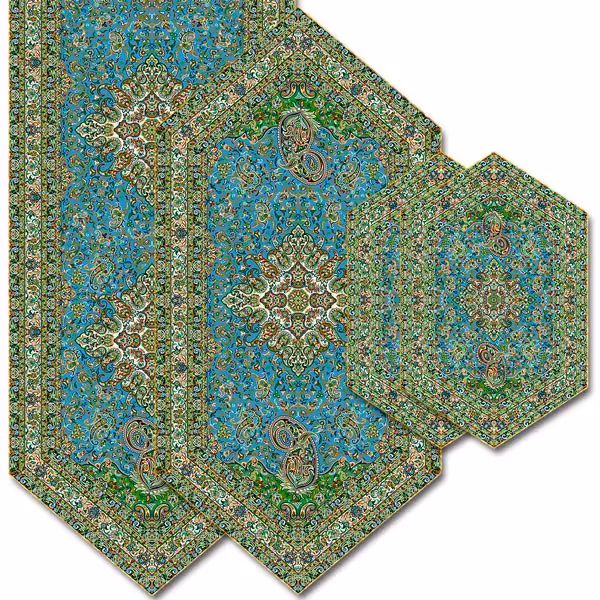 سرویس چهار تکه ترمه طرح مهستان برند ترمه حسینی شامل رانر نهارخوری جلومبلی 2عسلی