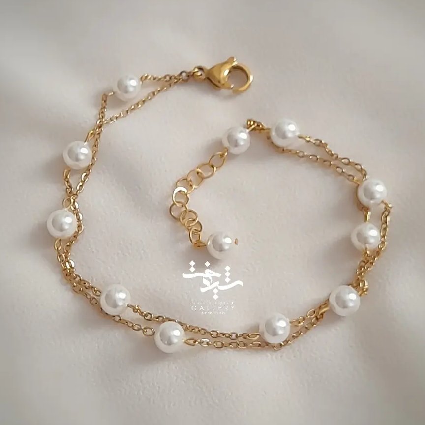 دستبند مروارید پرورشی دولاین مدل پریدخت دستبند مرواریدی اصل 