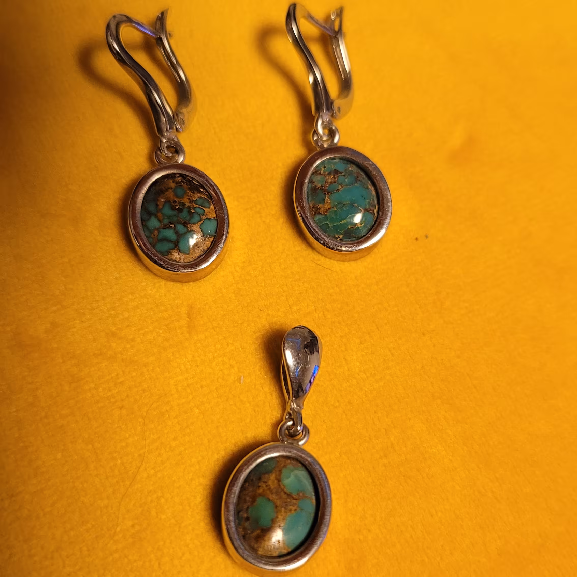 نیم ست نقره با سنگ درجه یک فیروزه نیشابور 