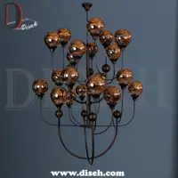 لوستر بلند مدرن 21 شعله مشکی با حباب دودی ( جیوه ای ) برند مجموعه دکوراتیو دیسه