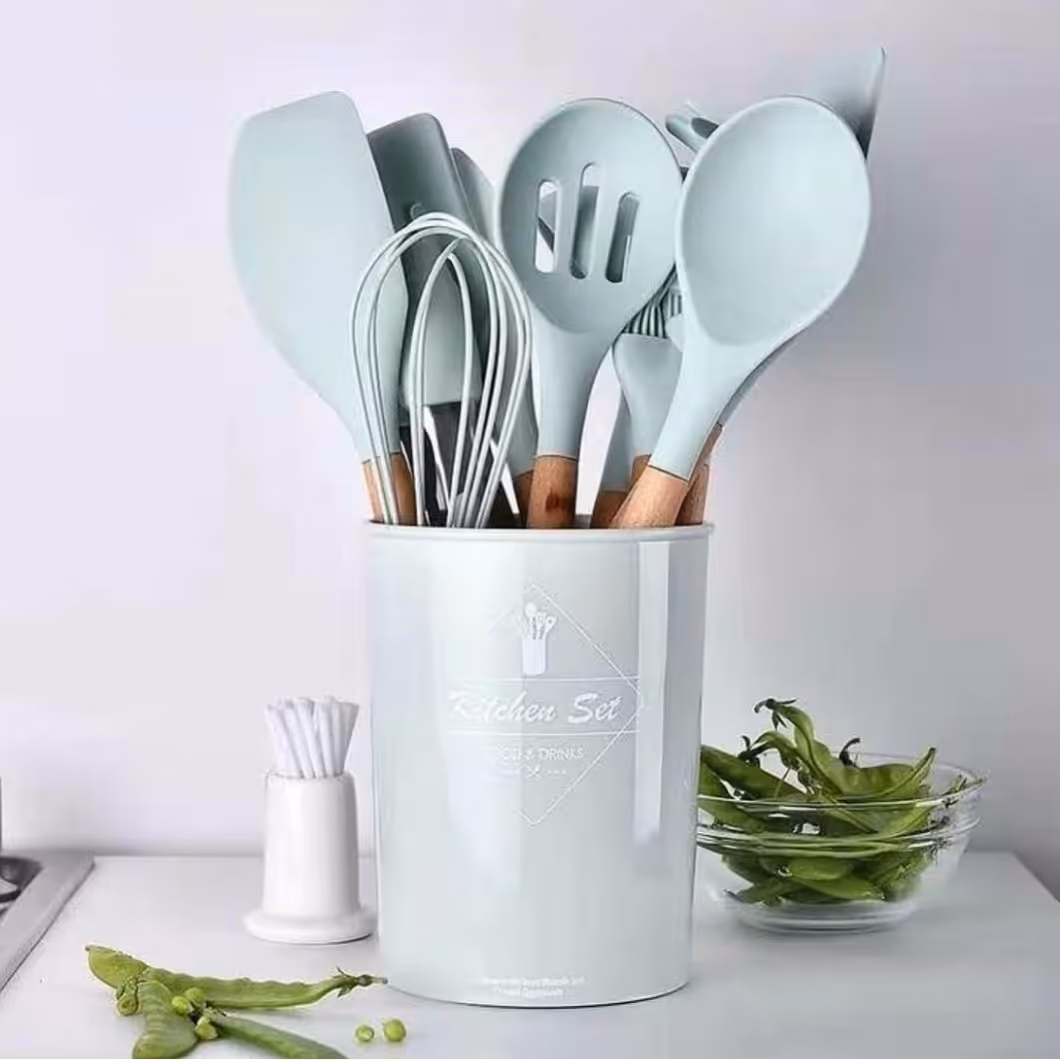 ست کفگیر ملاقه کنار گاز 12 پارچه سیلیکونی