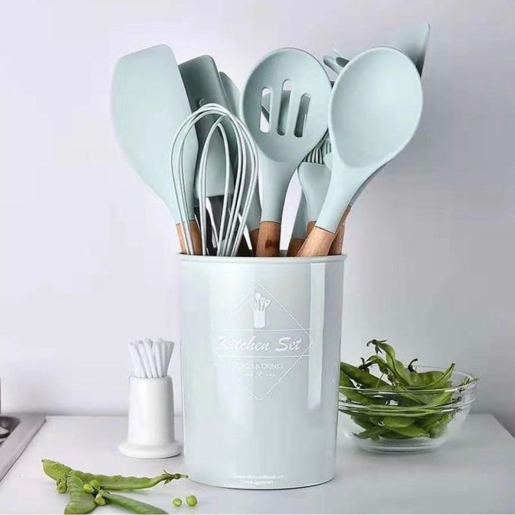 ست کفگیر ملاقه کنار گاز 12 پارچه سیلیکونی