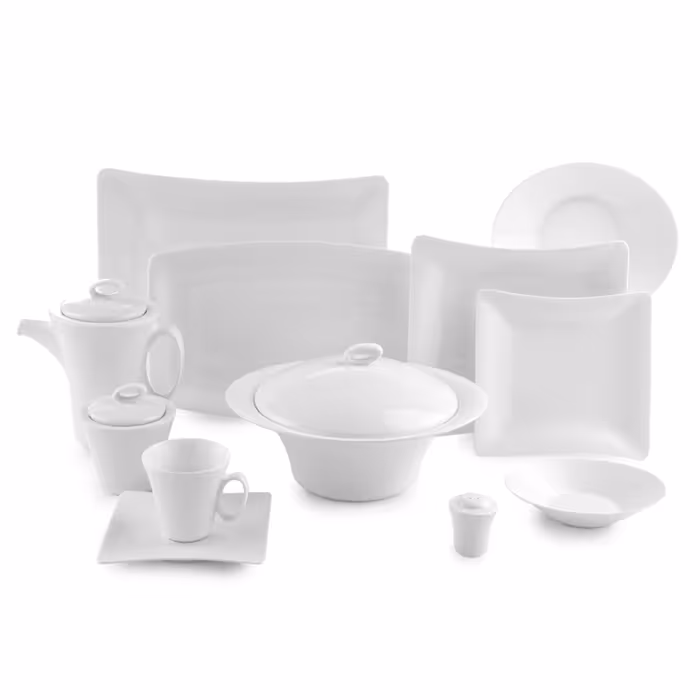 سرویس چینی زرین 12 نفره کامل سفید وینچی (97 پارچه)